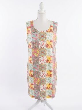 Kaeli Smith Patchwork Mosaic Shift Dress - Large Blue Pink Teal